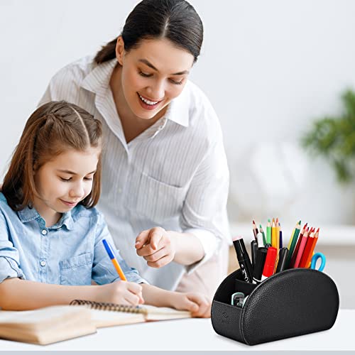 Fintie Remote Control Holder, 5 Compartments Vegan Leather TV Remoter Caddy Desktop Organizer Makeup Brush Holder Storage ...
