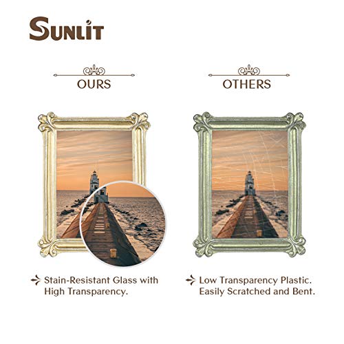 Sunlit Vintage Picture Frame 5x7 Inch, Luxury Antique Photo Frames with Glass Front, Photo Display, Tabletop Wall Hanging,...