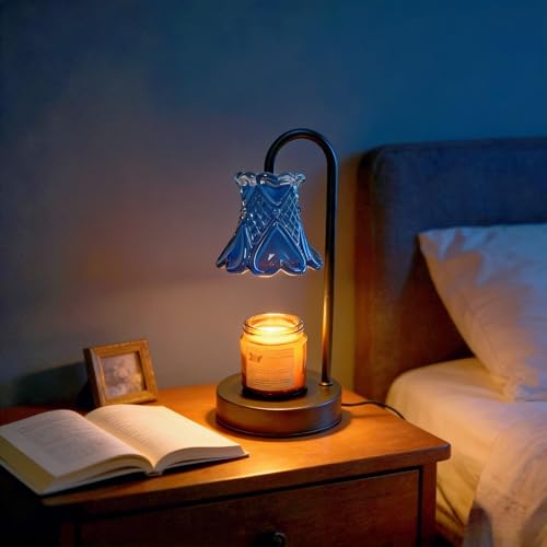 LANFU Candle Warmer Lamp with Dimmable, Blue Flower Lampshade Birthday Gifts for Women Mom, House Warming Gifts New Home D...