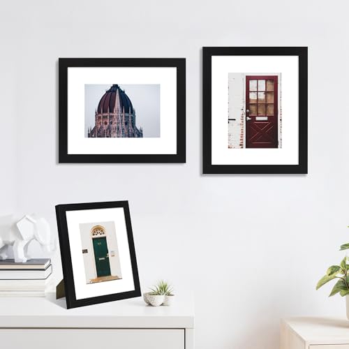 SZYUU 8x10 Picture Frame Set of 4, High Definition Real Glass, Display Pictures 5x7 with Mat or 8x10 Without Mat, Gallery ...