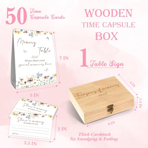 Fisahat Memory Box for Wedding with 50 Psc Share A Memory Cards，Wildflowers butterflies Bridal Shower Games,Share A Memori...
