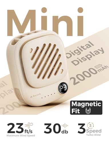 Aecooly Mini Portable Neck Fan, Mighty Hands Free Fan, Magnetic Fit Click 01 USB Rechargeable [10H Max Cooling Time], Pers...
