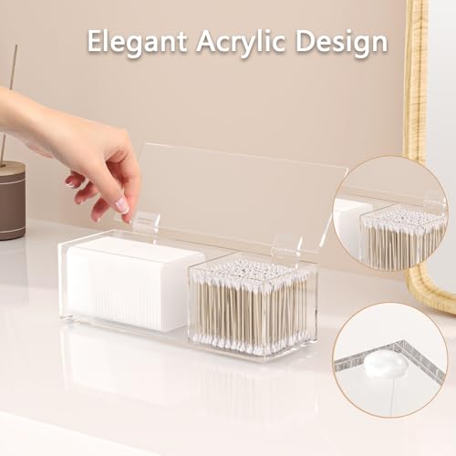 JHJFRAWY Clear Acrylic Qtip Holder for Clean Skin Club Clean² Pads Clean with Flip-Top Lid 2-Grid Canister Cotton Pad and ...
