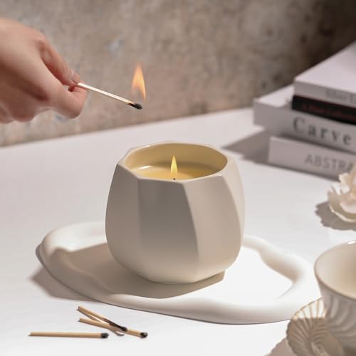 Scented Candle for Home Scented, Luxury Ceramic Candle Jar for Women & Men, Natural Soy Candle for Home Décor, Coconut & T...