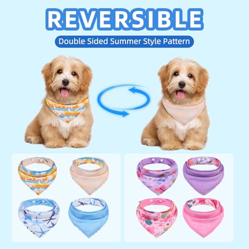 PAWCHIE Dog Cooling Bandana Small, 4 Packs Ice Cool Pet Triangle Scarf Bibs Reversible Styles, Summer Adjustable with Two ...
