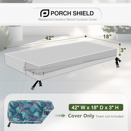 Porch Shield Outdoor Bench Cushion Cover – Waterproof Swing Cushion Cover for Patio Furniture Loveseat (Not Insert) Palm L...
