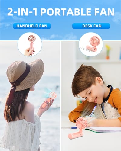 Hssio Portable Handheld Fan, Mini Desk Fan Foldable 1800mAh, 180° Ratotion, 3 Speeds, Ultra Quite, Up to 8H Long Use Time,...