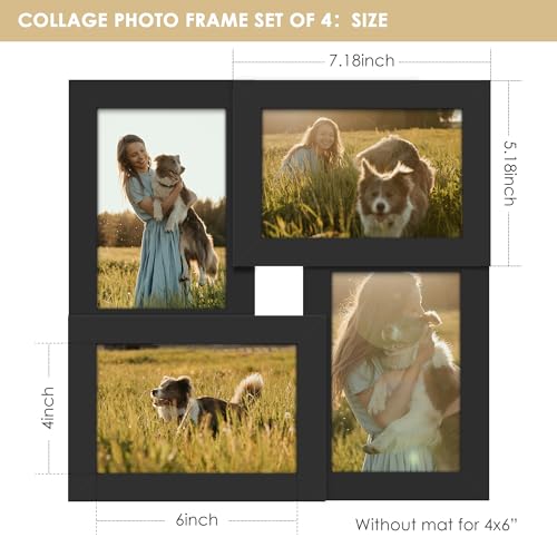 DUENPY 4x6 Collage Picture Frame Tempered Glass Front, Displays Four 4x6 Photo, Family Photo Collage Frame, Wall Decor Wal...