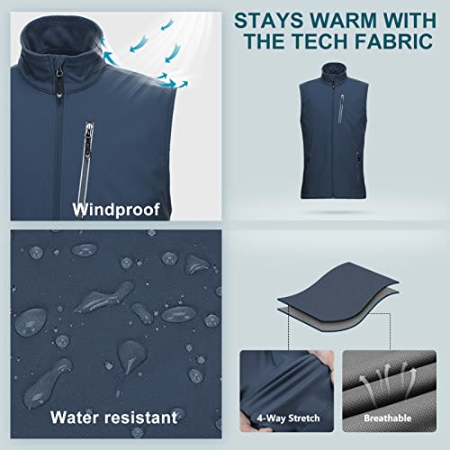 33,000ft Men's Windproof Lightweight Golf Vest Outerwear with Pockets, Softshell Sleeveless Jacket for Running Hiking Sports