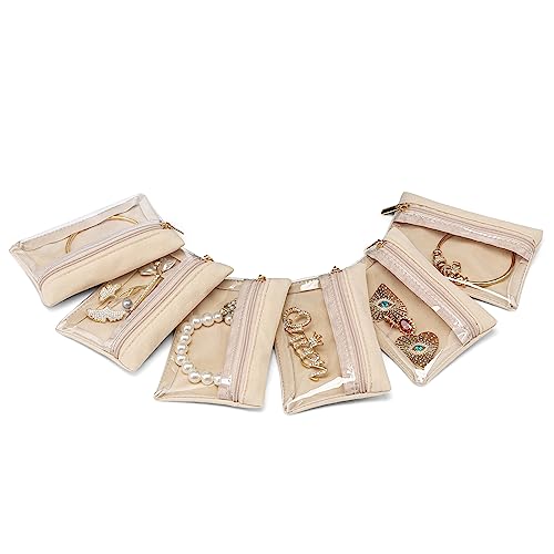 Vlando 6 Pcs Travel Jewelry Organizer Velvet Jewelry Pouch with Zipper Clear Travel Jewelry Bag for Travel Business Trip J...