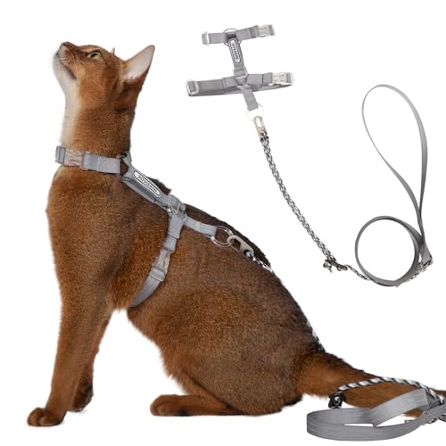 Sovarin Cat Harness and Leash Set - Grey Lightweight Soft Kitten Harness Escape Proof, Adjustable Travel Pet Harness for W...