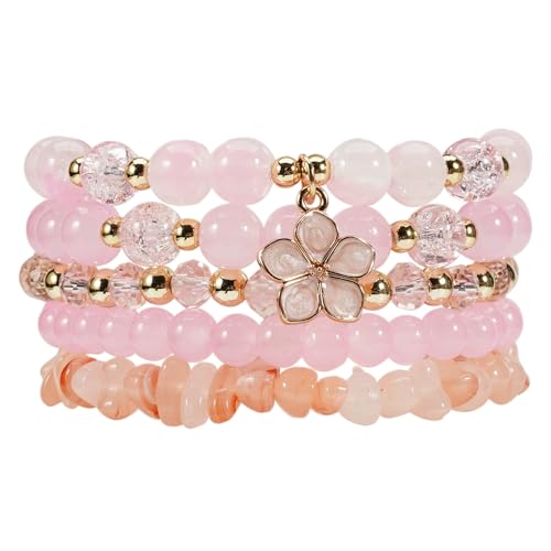 Caiyao 5Pcs Bohemia Multilayer Floewr Crystal Glass Beaded Bracelet Set Colorful Stackable Flower Beaded Friendship Stretc...