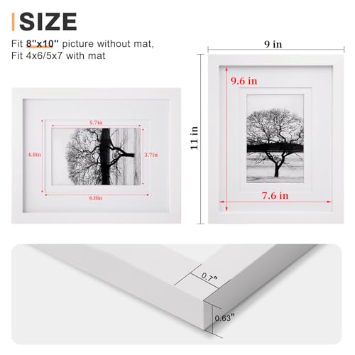 Egofine 8x10 Picture Frames Set of 4, Made of Solid Wood Covered by Plexiglass 4x6 and 5x7 with Mat or 8x10 without Mat, f...