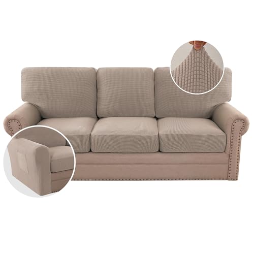 H.VERSAILTEX Multi-Pieces Sofa Covers Stretch Couch Covers Form Fitted Seats and Back Cushions Covers (3 Seat Covers Plus ...