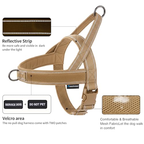 Annchwool No Pull Dog Harness,Heavy Duty Reflective Collar & Leash Set-Leash with Double Handle & Car Seatbelt Clip-Easy C...