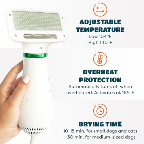 2-in-1 Dog Dryer with Slicker Brush for Small Dogs and Cats, Pet Hair Dryer, Dog Blow Dryer for Grooming with 300 Watts, 7...
