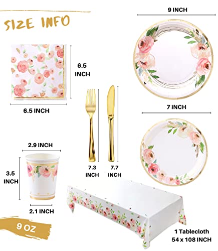 Luxury Floral Paper Plates and Napkins Party Supplies - Serves 16 - Pink and Gold Flower Decoration for Floral Baby Shower...