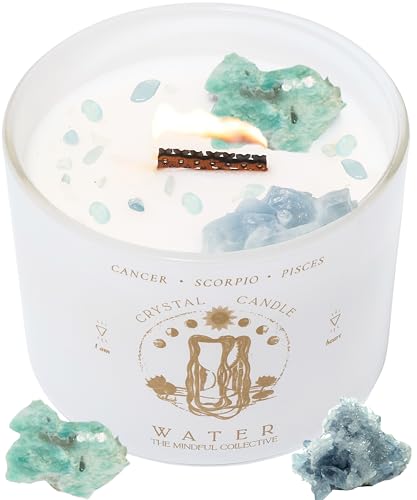 Pisces, Cancer, Scorpio Gifts for Women - 12oz Wood Wick Candles that Crackle with Crystals and Healing Stones. Healing Cr...