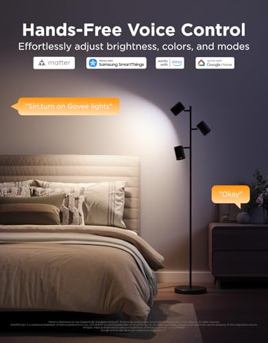 Govee Tree Floor Lamp Compatible with Matter, 3 Rotatable Lights with LuminBlend Technology, Standing Lamp with 64 Dynamic...