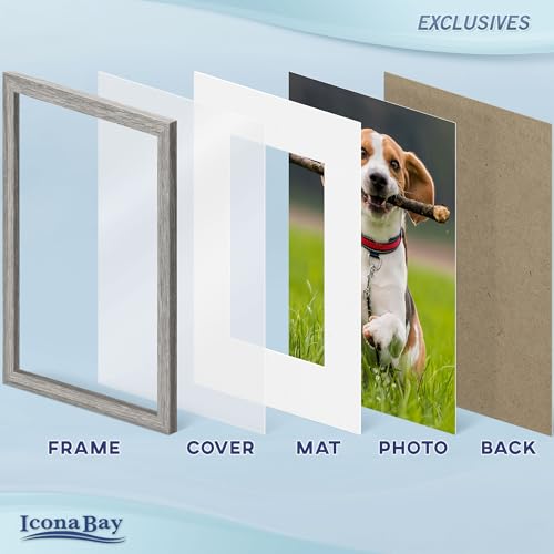 Icona Bay - 8x10 Alder Gray Picture Frame with Mat - Sturdy Wood Composite Photo Frame with Removable 5 x 7 Mat - Sleek De...