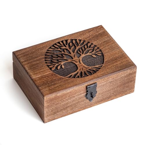 inanosa Handmade Mango Wood Tree of Life Jewelry Box, 7x5 inch Hand Carved Keepsake Box & Organizer, Unique Gift for Men &...