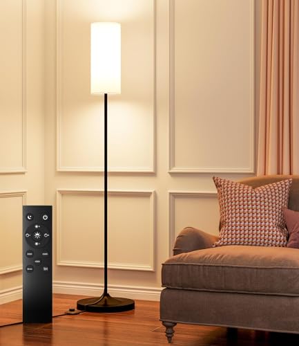 luckystyle Dimmable Floor Standing Tall Lamp, 12W Led Bulb with Lampshade, Foot Switch, Remote Custom Color Temperature Po...