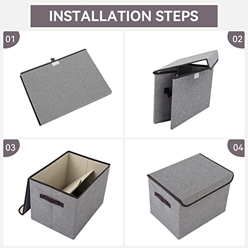 Bagnizer Large 17" 42 Quarts Collapsible Stackable Storage Bins with Lids [3-Pack] Foldable Fabric Linen Storage Boxes Cub...