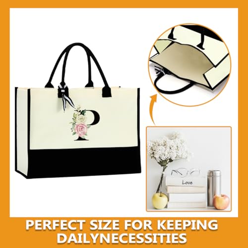 Monogrammed Tote Bags Floral Letter Initial Bag Personalized Beach Bag Monogrammed Gifts for Women Bridesmaids Wedding