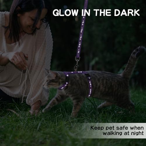 PAWCHIE Cat Harness with Leash and Collar Set - Escape Proof Adjustable H-shped Cat Harness with Star and Moon Pattern Glo...