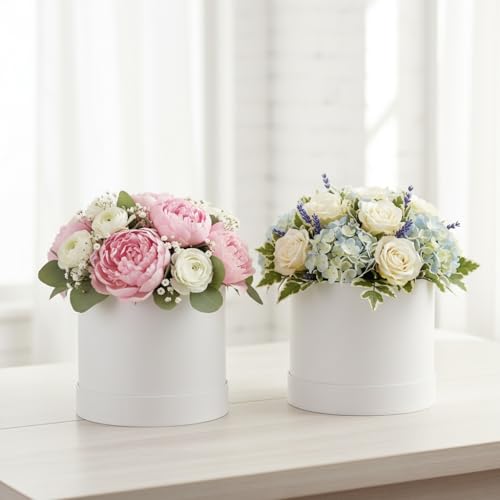 COHEALI Round Flower Box with Lid 5.51 Inch Diameter Floral Arrangement Box for Wedding Proposal Birthday Packaging Set of 2
