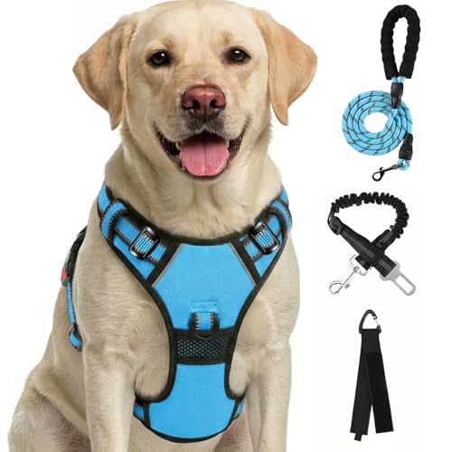 FURRYFECTION Plaid Dog Harness for Large Dogs, Reflective No Pull Adjustable Pet Vest with Front Clip, Leash, Easy Control...