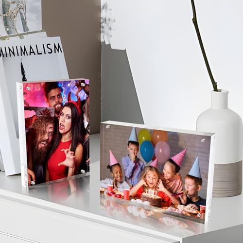 laapee 5x7 Inches Acrylic Picture Frames 1 Pack, Double Sided Magnetic Photo Frames,Free Standing on Desk or Table Clear P...