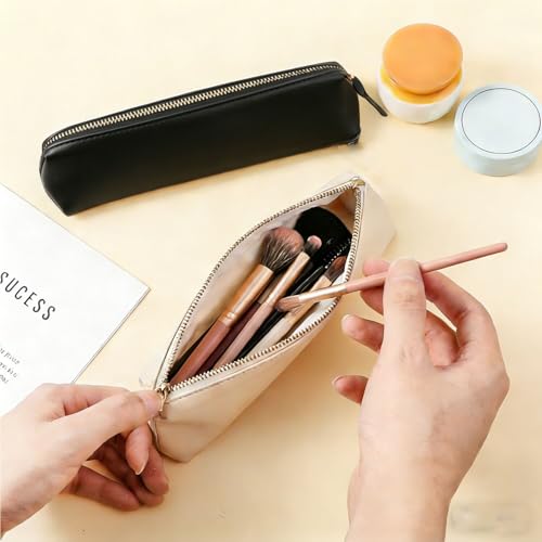 KRISMYA 2 Pack Mini Leather Pencil Case Portable Slim Cosmetic Pouch Set Make Up Bag Small Purse Cosmetic Organizer for Wo...