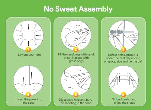 Osoeri Beach Tent, Camping Sun Shelter UPF50+ with 8 Sandbags, Sand Shovels, Ground Pegs & Stability Poles, Outdoor Shade ...