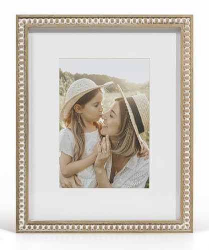 SUMGAR 8x10 Picture Frame Boho 5x7 Photo Frame with Mat Farmhouse White Wood Shabby Chic Wall Mounted Display for Birthday...