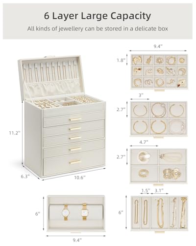 Vlando 6 Layer Large Jewelry Box - Jewelry Holder Organizer, Jewelry Box Organizer for Drawer Necklace Ring Bracelet and W...