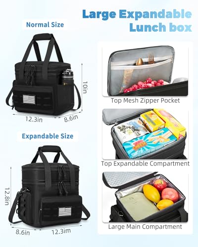 holuxer Tactical Lunch Bag & Lunch Box for Men - Large Double Deck Expandable Insulated Soft Adult Lunchbox for Work - Coo...