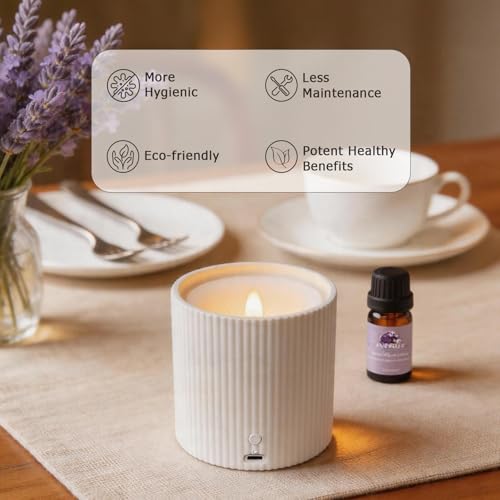 2 in 1 Waterless Essential Oil Diffuser and 3D Wick and Realistic Flame Candle,Flameless Candle Diffuser,USB Power Supply ...