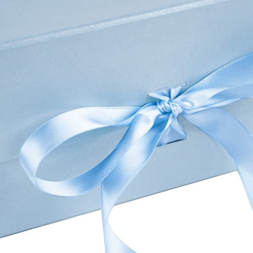 WRAPAHOLIC 2Pcs Blue Gift Box with Satin Ribbon, 8x8x4 Inches Collapsible Gift Box with Magnetic Closure for Party, Weddin...