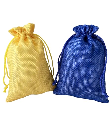 Autupy Burlap Drawstring Bags, 20 Pack, Blue and Yellow, Gift Pouches for Wedding Party Favors