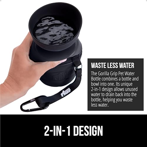 GORILLA GRIP Dog Water Bottle, Portable Water Bowl Dispenser for Dogs, 20 oz Leak Proof Pet Travel Squeeze Bottles Food Gr...