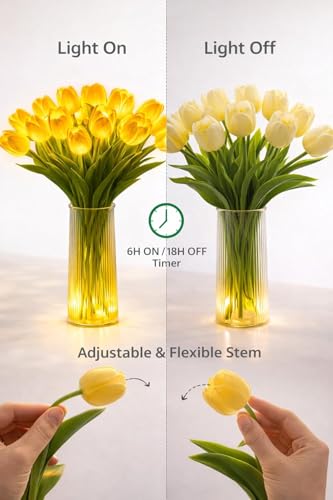 15 PCS Radiant Romantic Tulip Light with Vase, Twinkling Tulips Tree, LED Artificial Flowers Ambient Night Lamp, Gentle Li...