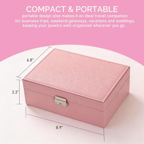 Jewelry Box Organizer for Women, 2-Layer Large Jewelry Storage Boxes with Mirror Ideal Gift Earrings Box Case for Necklac...