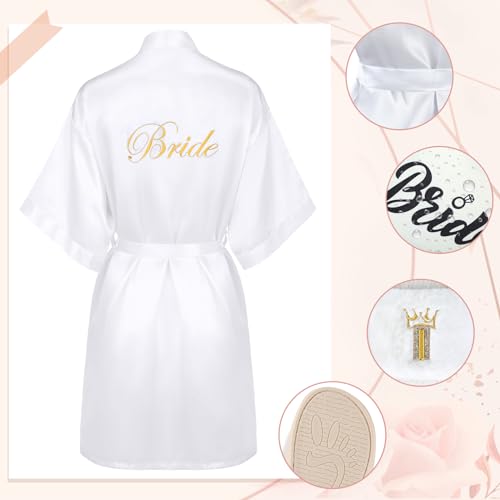 Berlune 14 Pcs Bride Gifts Box Sets Include Short Satin Robes Canvas Tote Bag Stainless Steel Glasses Slippers Wedding Gifts