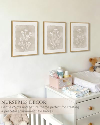 KUVIOKE Boho Botanical Flower Framed Wall Art Farmhouse Vintage Floral Wall Painting Rustic Wildflower Neutral Prints Artw...