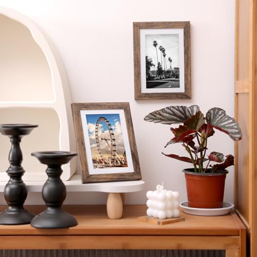 Fixwal 5x7 Picture Frame, Display Pictures 4x6 with Mat or 5x7 Without Mat, Brown Photo Frames for Wall Mounting or Tablet...
