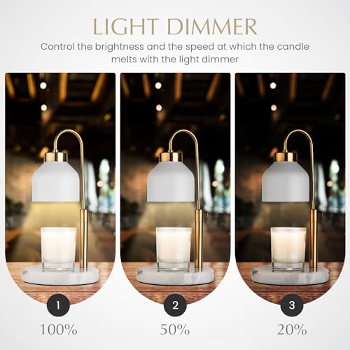 Marble Candle Warmer Lamp with Timer & Dimmer - Adjustable Height Electric Wax Melt Warmer fit for All Jar Candle Sizes, P...
