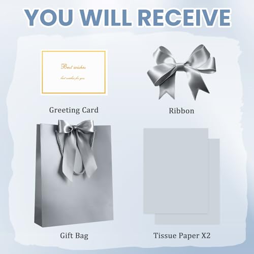 YoungTree Medium Mothers Day Gift Bag with Ribbon and Greeting Card 2 Tissue Papers, Mothers Day Bags, Paper Birthday Gift...