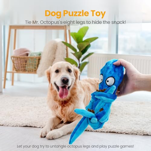 HGB Squeaky Dog Toys - Octopus No Stuffing Crinkle Plush Large Dog Toys to Keep Them Busy, Interactive Puppy Teething Chew...