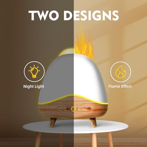 Night Light Essential Oil Diffuser with Flame, 300ML Ultrasonic Aroma Diffuser, 7 Color Lights with Remote Control, Cool M...